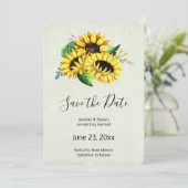 Yellow Sunflower Bouquet in Waterverf Wedding Save The Date (Staand voorkant)