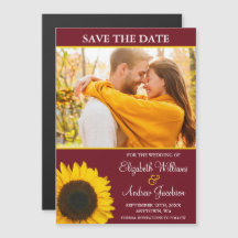 Yellow Sunflower Burgundy Foto Save the Date
