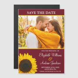 Yellow Sunflower Burgundy Foto Save the Date Magnetische Uitnodiging