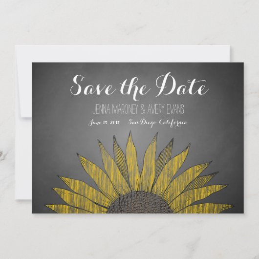 Yellow Sunflower Chalk Save the Date (Voorkant)