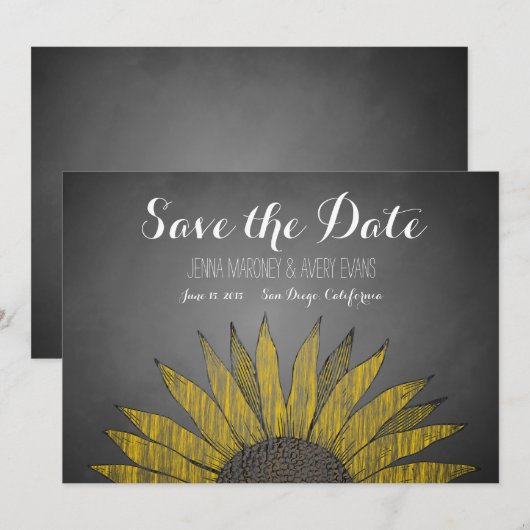 Yellow Sunflower Chalk Save the Date (Voorkant / Achterkant)