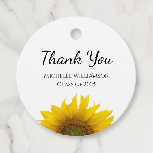 Yellow Sunflower Class of 2025 Afstuderen Dank U Bedankjes Labels (Voorkant)