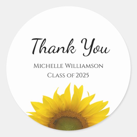 Yellow Sunflower Class of 2025 Afstuderen Dank U Ronde Sticker (Voorkant)
