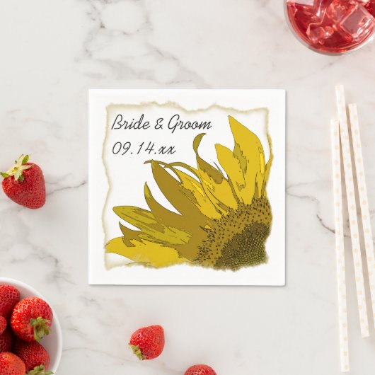 Yellow Sunflower Corner Wedding Servetten (Insitu)