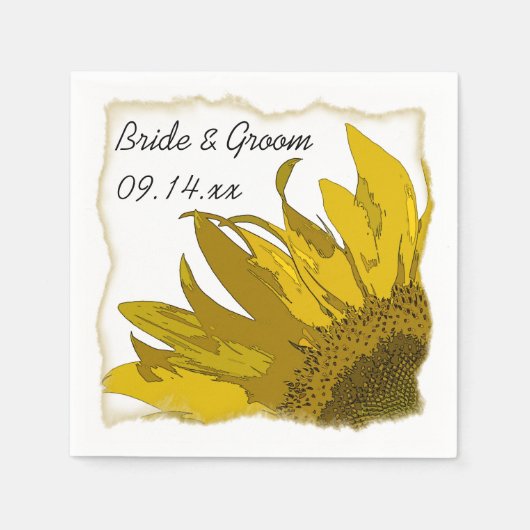Yellow Sunflower Corner Wedding Servetten (Voorkant)