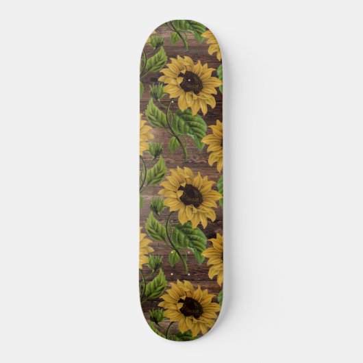 Yellow Sunflower Country Style Brown Wooden Rustic Persoonlijk Skateboard (Voorkant)