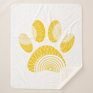 Yellow Sunflower Dog Paw Print Sherpa Deken