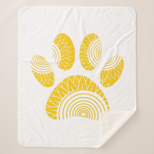 Yellow Sunflower Dog Paw Print Sherpa Deken (Voorkant)