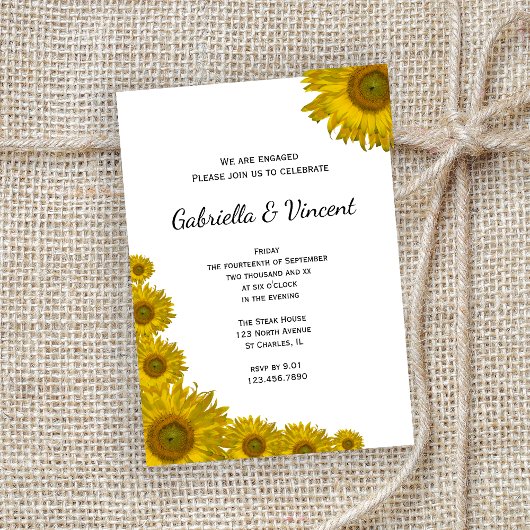 Yellow Sunflower Edge Engagement Party Kaart