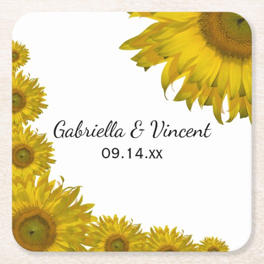 Yellow Sunflower Edge Wedding Kartonnen Onderzetters (Voorkant)