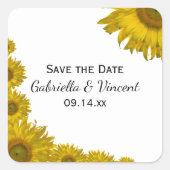 Yellow Sunflower Edge Wedding Save the Date Vierkante Sticker (Voorkant)
