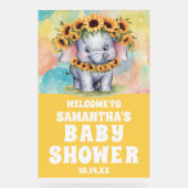 Yellow Sunflower Elephant Baby shower Welkom Acryl Bord (Voorkant)