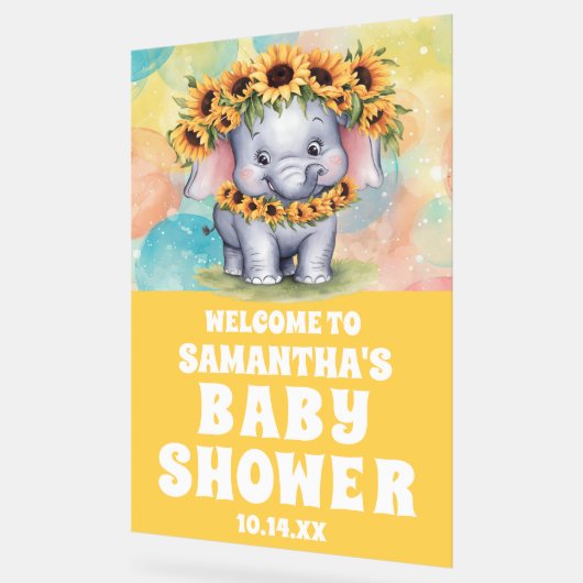 Yellow Sunflower Elephant Baby shower Welkom Acryl Bord (Hoek)