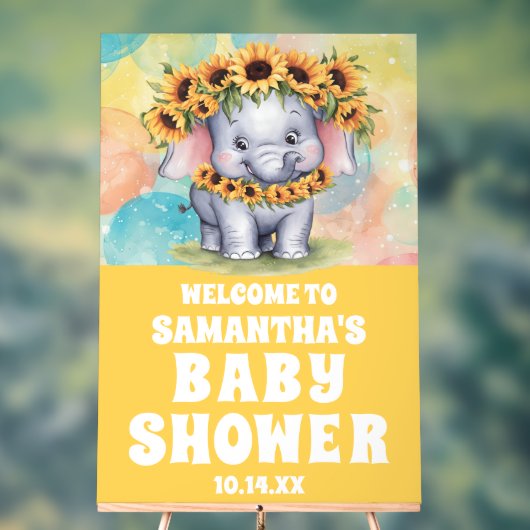Yellow Sunflower Elephant Baby shower Welkom Acryl Bord (Neutraal)