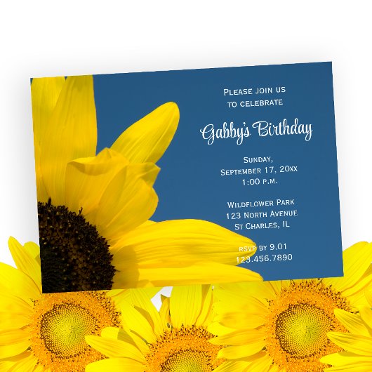 Yellow Sunflower en Blue Sky Birthday Party Kaart