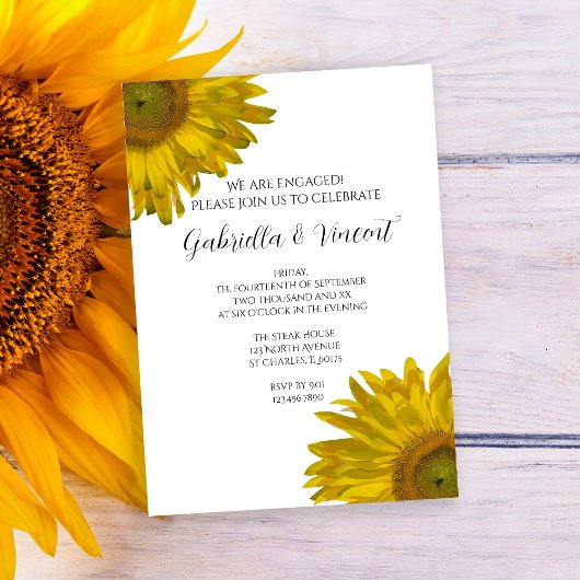 Yellow Sunflower Engagement Party Kaart