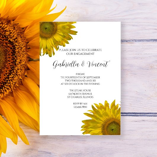 Yellow Sunflower Engagement Party Kaart