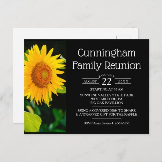 Yellow Sunflower Family Reunion Uitnodiging Briefkaart (Voorkant / Achterkant)