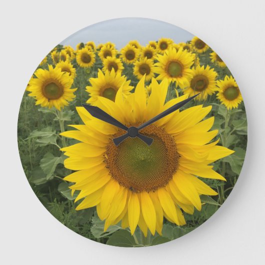 Yellow Sunflower Field Harvest Clock Grote Klok (Voorkant)