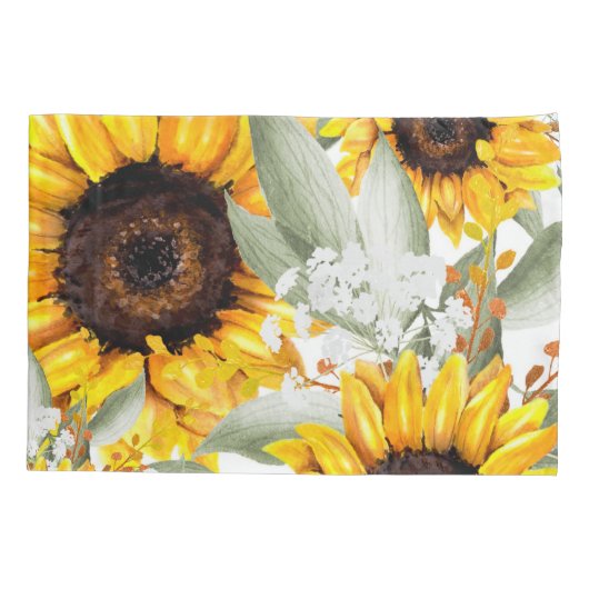 Yellow Sunflower Floral Rustic Fall Flower Kussensloop (Achterkant)