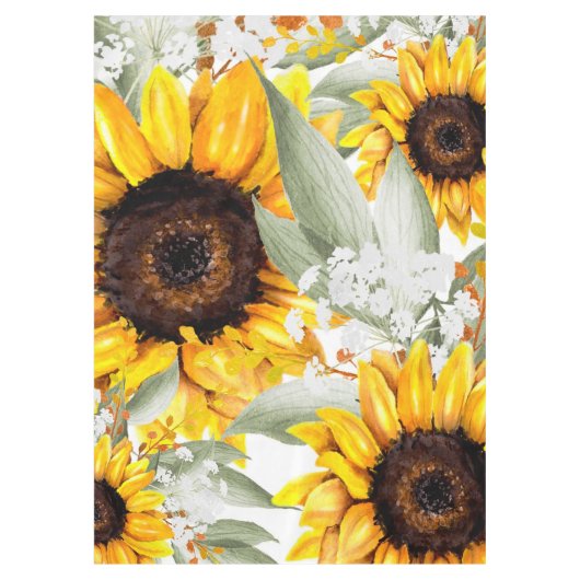 Yellow Sunflower Floral Rustic Fall Flower Tafelkleed (Voorkant)