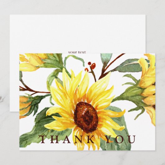 Yellow Sunflower Funeral Custom Text Ik dank u Bedankkaart (Voorkant / Achterkant)