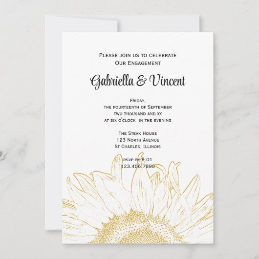 Yellow Sunflower Graphic Engagement Party Kaart (Voorkant)