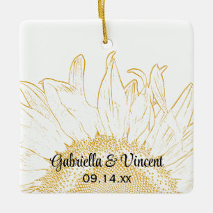 Yellow Sunflower Graphic Wedding Keramisch Ornament