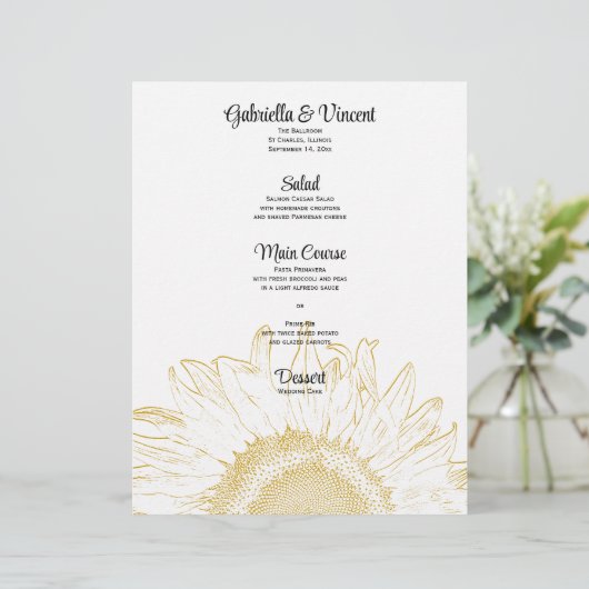 Yellow Sunflower Graphic Wedding Menu (Staand voorkant)