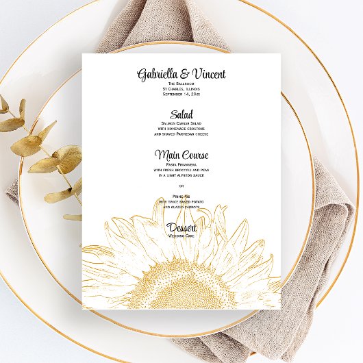 Yellow Sunflower Graphic Wedding Menu