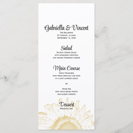 Yellow Sunflower Graphic Wedding Menu (Voorkant)