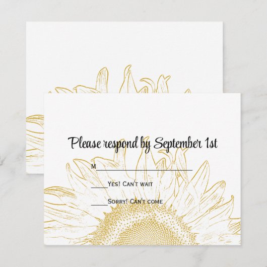 Yellow Sunflower Graphic Wedding RSVP Kaart (Voorkant / Achterkant)