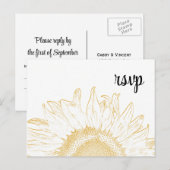 Yellow Sunflower Graphic Wedding RSVP Response Uitnodiging Briefkaart (Voorkant / Achterkant)