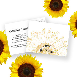Yellow Sunflower Graphic Wedding Save the Date Aankondigingskaart