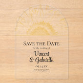 Yellow Sunflower Graphic Wedding Save the Date Acryl Uitnodigingen (Voorkant)
