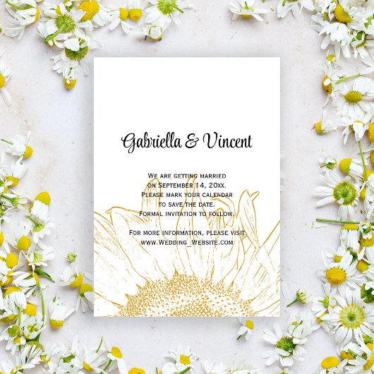 Yellow Sunflower Graphic Wedding Save the Date Kaart