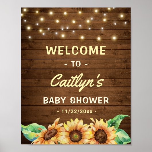 Yellow Sunflower Herfst Baby shower Sprinkle Welco Poster (Voorkant)
