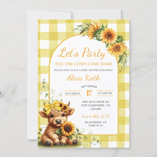 Yellow Sunflower Let's Party Baby Shower Invitatio Kaart (Voorkant)
