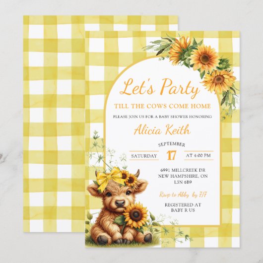 Yellow Sunflower Let's Party Baby Shower Invitatio Kaart (Voorkant / Achterkant)