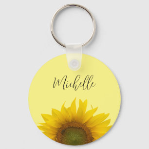 Yellow Sunflower Monogram Script Typography Sleutelhanger