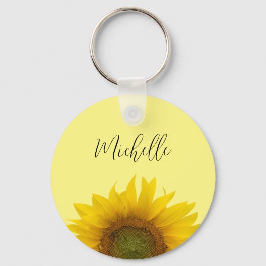 Yellow Sunflower Monogram Script Typography Sleutelhanger (Voorkant)