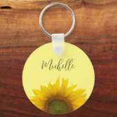 Yellow Sunflower Monogram Script Typography Sleutelhanger (Voorkant)