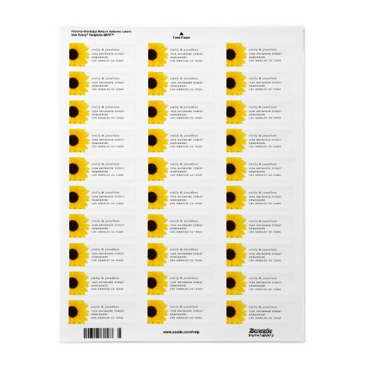 Yellow Sunflower Names Return Address Label (Full Sheet)