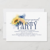Yellow Sunflower Navy Blue Engagement Party Kaart (Voorkant)