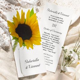 Yellow Sunflower on White Wedding Programme Programmakaart