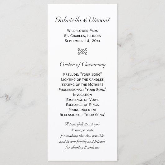 Yellow Sunflower on White Wedding Programme Programmakaart (Achterkant)