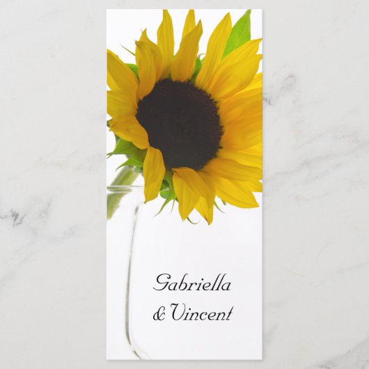 Yellow Sunflower on White Wedding Programme Programmakaart (Voorkant)