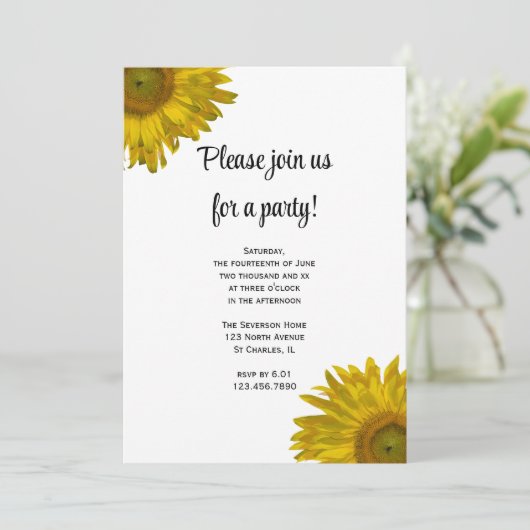 Yellow Sunflower Party Invitation Kaart (Staand voorkant)