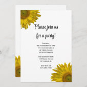 Yellow Sunflower Party Invitation Kaart (Voorkant / Achterkant)
