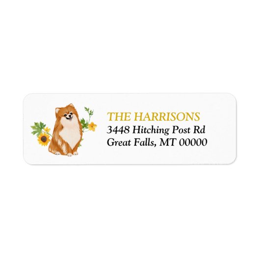Yellow Sunflower Pomeranian Return Address Etiket (Voorkant)